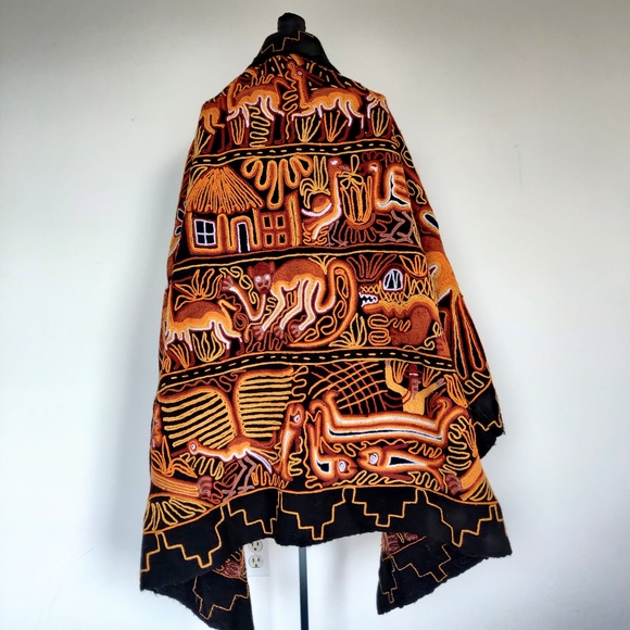 Vintage Jackets & Blazers - Vintage Ethnic Embroidered Animal Wool Wrap Shael